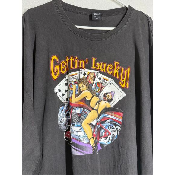 Lighting Clothing Biker Long Sleeves Men's T-shirt "Gettin' Lucky!" Sz 3XL *Note - Picture 2 of 11